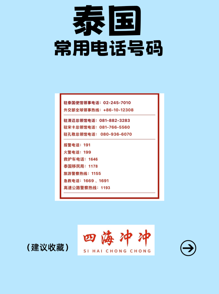 泰国常用电话号码